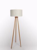 (77/6F) Lot RRP £104. 2x Cream Wooden Tripod Floor Lamp RRP £52 Each.