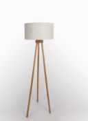 (76/6F) Lot RRP £104. 2x Cream Wooden Tripod Floor Lamp RRP £52 Each.