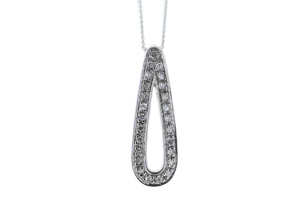9ct White Gold Fancy Cluster Teardrop Shape Diamond Pendant 0.12 - Image 1 of 5