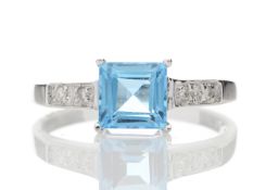 9ct White Gold Diamond And Blue Topaz Ring 0.04