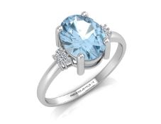 9ct White Gold Diamond And Blue Topaz Ring 0.03