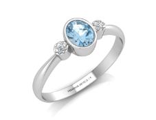 9ct White Gold Shoulder Set Diamond And Blue Topaz Ring 0.01