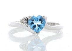 9ct White Gold Diamond and Heart Shaped Blue Topaz Ring 0.01