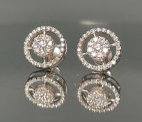 Beautiful 0.50 CT Round VS Diamond Halo Set Stud Earrings 18k White Gold