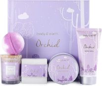 Body & Earth Pamper Gifts for Women, 5 Pcs Orchid Bath Spa Gift Set Includes Scented Candle