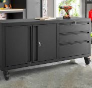 (21/P3) RRP £400. Pinnacle Hardware XL Mobile Storage Unit Matte Black. (H810x L1500x D500mm). Ke...