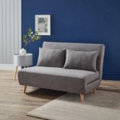 (147/P29) RRP £250. Freya Folding Sofa Bed Grey With Two Cushions. (Wooden Legs Attached). (Tag A...