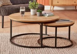 (154/1C) RRP £150. Kubu Coffee Nest Set Of 2. (Large Table: H39x Dia 77cm). (Small Table: H34.5x...