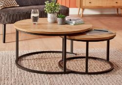 (132/P) RRP £150. Kubu Coffee Table Nest Set Of 2. Dimensions: (Large-H39x Dia77cm, Small-H34.5x...