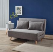 (146/P29) RRP £250. Freya Folding Sofa Bed Grey With Two Cushions. (Unit Packaged, Wooden Legs &...
