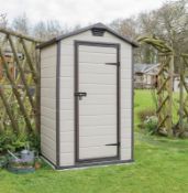 (26/P4) RRP £295. Keter Maintenance Free Shed 4x3 (Beige/Brown).