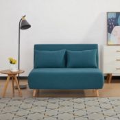 (150/1D) RRP £295. Freya Folding Sofa Bed Peacock With Two Cushions. (Wooden Legs And Fixings See...