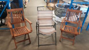 (151/2A) 3x Folding Chairs. 2x Wooden, 1x Metal/Fabric.