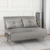(148/P29) RRP £325. Freya Velvet Folding Sofa Bed Grey With Two Cushions. (Wooden Legs & 2x Cushi...