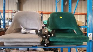 (156/2A) Occasional Chair Lot. 2x Green Velvet Chair Bodies, 7x Green Metal Velvet Legs. 2x Grey...