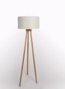 (83/7J) Lot RRP £108. 3x Items. 1x Cream Wooden Tripod Floor Lamp RRP £52. 2x Ribbed Glass Pendant