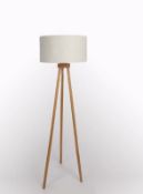(82/7H) Lot RRP £104. 2x Cream Wooden Tripod Floor Lamp RRP £52 Each. (1x Unit Has Box Damage).