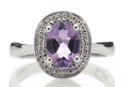 9ct White Gold Cluster Diamond Amethyst Ring