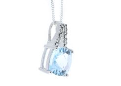 9ct White Gold Diamond And Blue Topaz Pendant