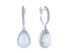 18ct White Gold Pear Shape Halo Drop Earring 2.47 Carats