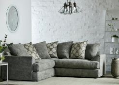Title: (2/Mez) RRP £949. Ferguson Corner Sofa Grey Fabric With 6x Cushions. Dimensions: (H79x