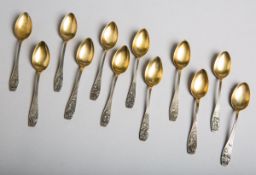 12-teiliges Set von Mokka-Löffeln 800 Silber (Bruckmann u. Söhne, Heilbronn, Jugendstil)