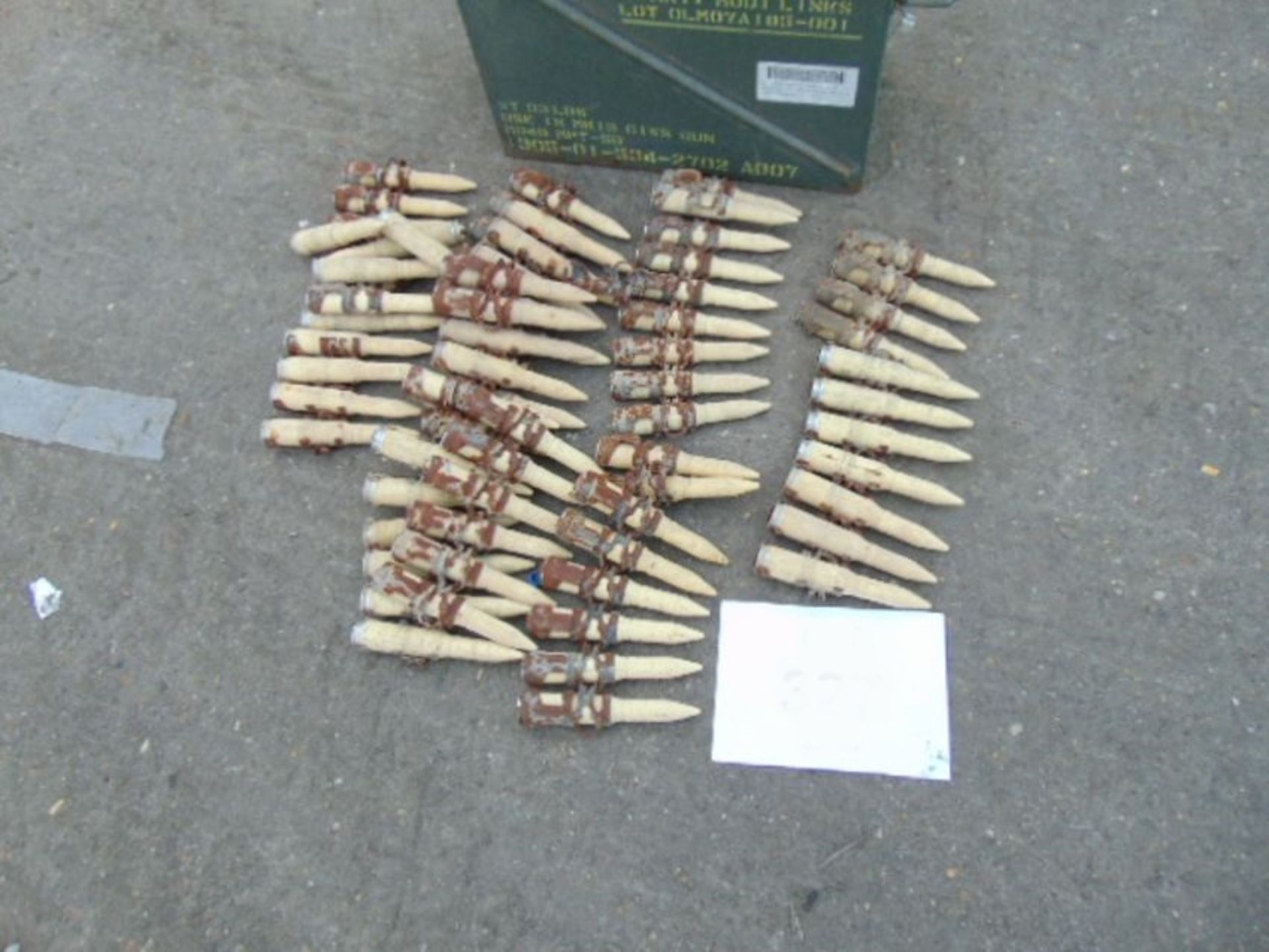 Very Rare AMMO Box containing 85 Dummy 20 mm Shells in Links as shown - Image 3 of 6