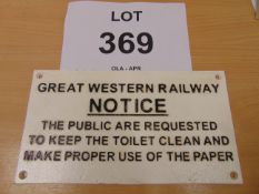 Great Western Cast Iron Railway Sign 30cms x 16cms