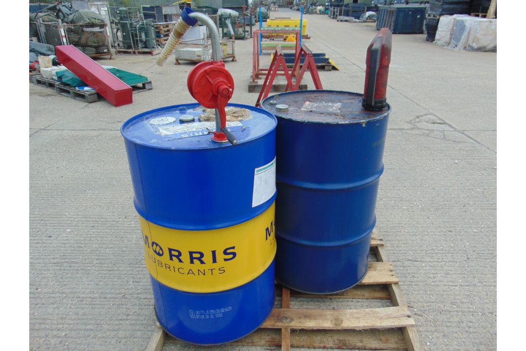 2x 205 Litre Steel Drums C/W Pumps - Image 1 of 3