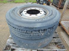 2x 295/80 R22.5 Tyres on 10 Stud Rims