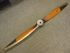 VINTAGE REPRO LARGE BRASS PLATE PROPELLER WITH BLACK TIPS. 186 X 8 X 15CMS