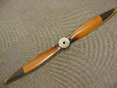 VINTAGE REPRO LARGE BRASS PLATE PROPELLER WITH BLACK TIPS. 186 X 8 X 15CMS