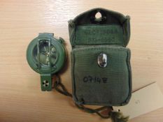 STANLEY LONDON BRITISH ARMY BRASS PRISMATIC COMPASS WITH LANYARD IN ORIGINAL WEBBING POUCH SN.07148