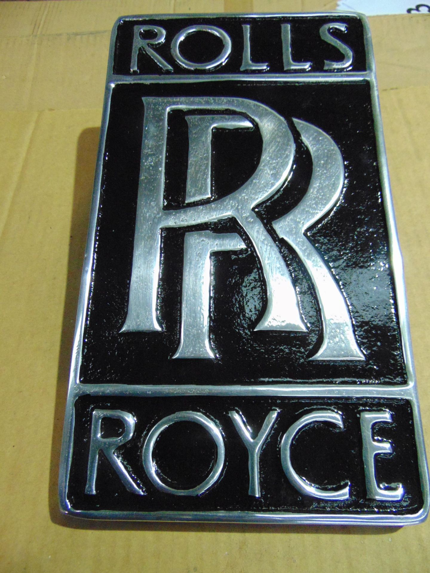 POLISHED ALUMINIUM ROLLS ROYCE HANGING SIGN HAND PAINTED- 30 CMS X 15 CMS