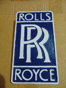 V. NICE ROLLS ROYCE CAST ALUMINIUM HAND PAINTED HANGING SIGN 30cms X 15cms