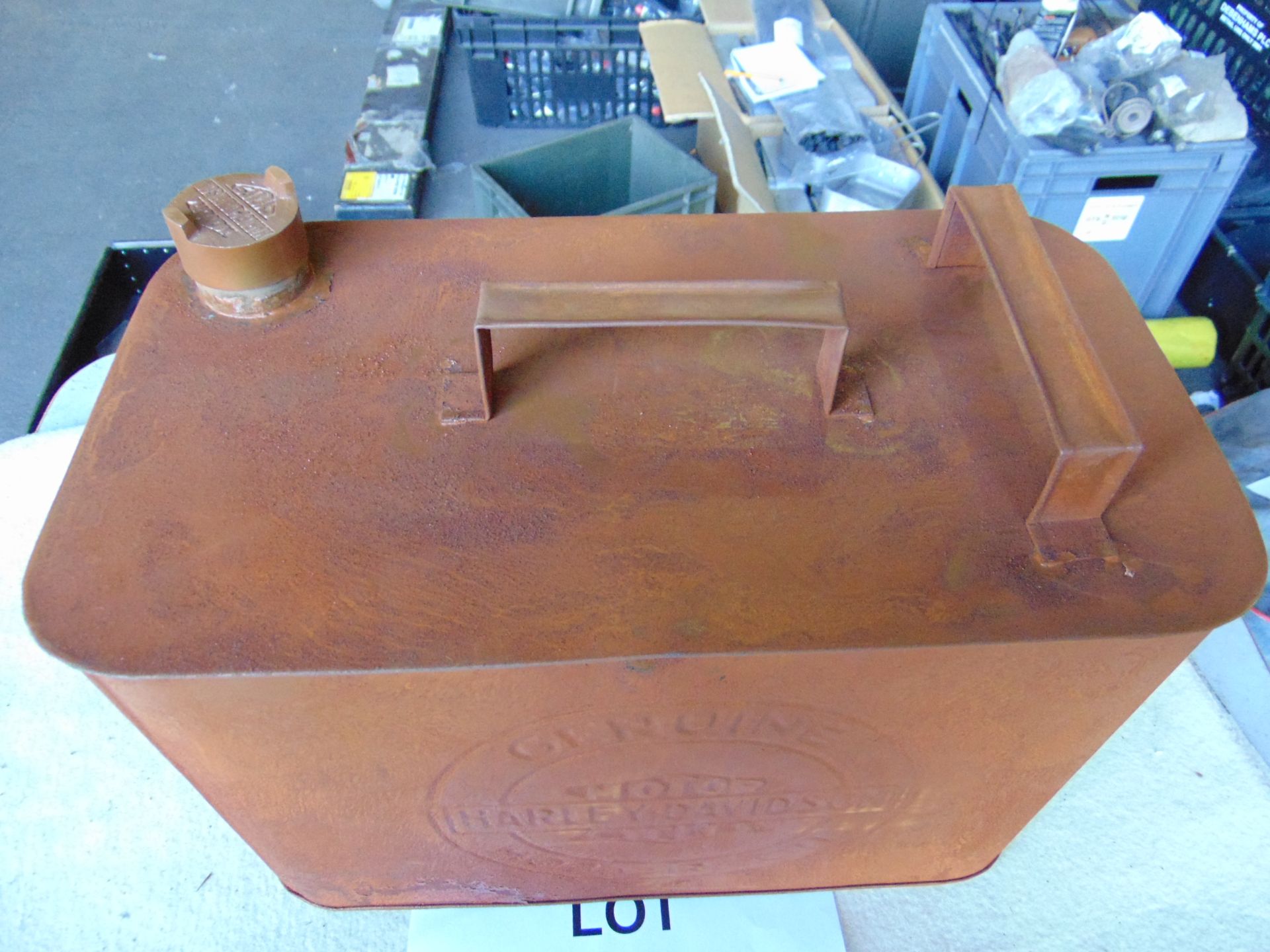 Very Unusual Harley Davidson 2 Gall Fuel Can with Brass - Image 2 of 5