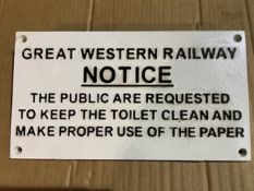 CAST IRON GREAT WESTERN RAILWAY SIGN - 30cms X 16cms
