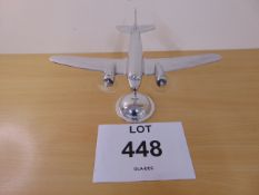 Lovely Desk Top Polished Aluminum model of a DC3 Dakota on base. ideal Christmas Present