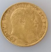 An Edwardian gold half sovereign, 1906