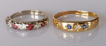 A half-hoop eternity ring with five round faceted diamonds and four round brilliant-cut rubies, test