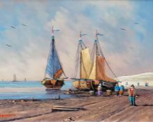 Hendrik Breedveld (Dutch, 1918-1999) BOATS AT LOW TIDE, oil on board, framed, 19 x 24 cm, signed bot