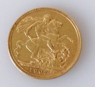 An Edwardian gold full sovereign, 1907, Melbourne mint
