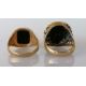 Two gold signet rings with onyx decoration, one with pierced shank, both hallmarked 9ct gold, sizes - Image 2 of 2