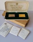 The Royal Wedding Stamp Replica, a 22ct gold (26.4g) and a silver (26.6g) ingot, to commemorate the