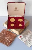 A cased set of four Isle of Man Legal Tender Gold Coins 1973, £5, £2, full and half sovereigns from