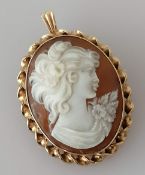 A 9ct gold-framed cameo brooch, 35mm x 28mm, hallmarked, 8.2g