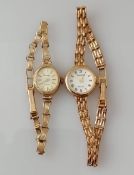 Two mid-century ladies dress watches, Accurist and Sovereign, with 9ct gold cases and straps, both