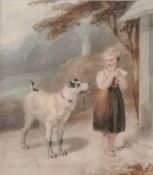 Attributed to Thomas Stothard (British, 1755-1834), GIRL AND DOG, watercolour, framed and mounted,