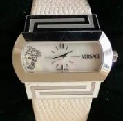 A Versace Hyppodrome PSQ 99 unisex, stainless steel cased wristwatch with interchangeable white