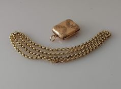 A gold rolo neck chain, 47 cm, stamped 585, 7.8g; a gold locket, unmarked, tests for 9ct, 8.45g (2)